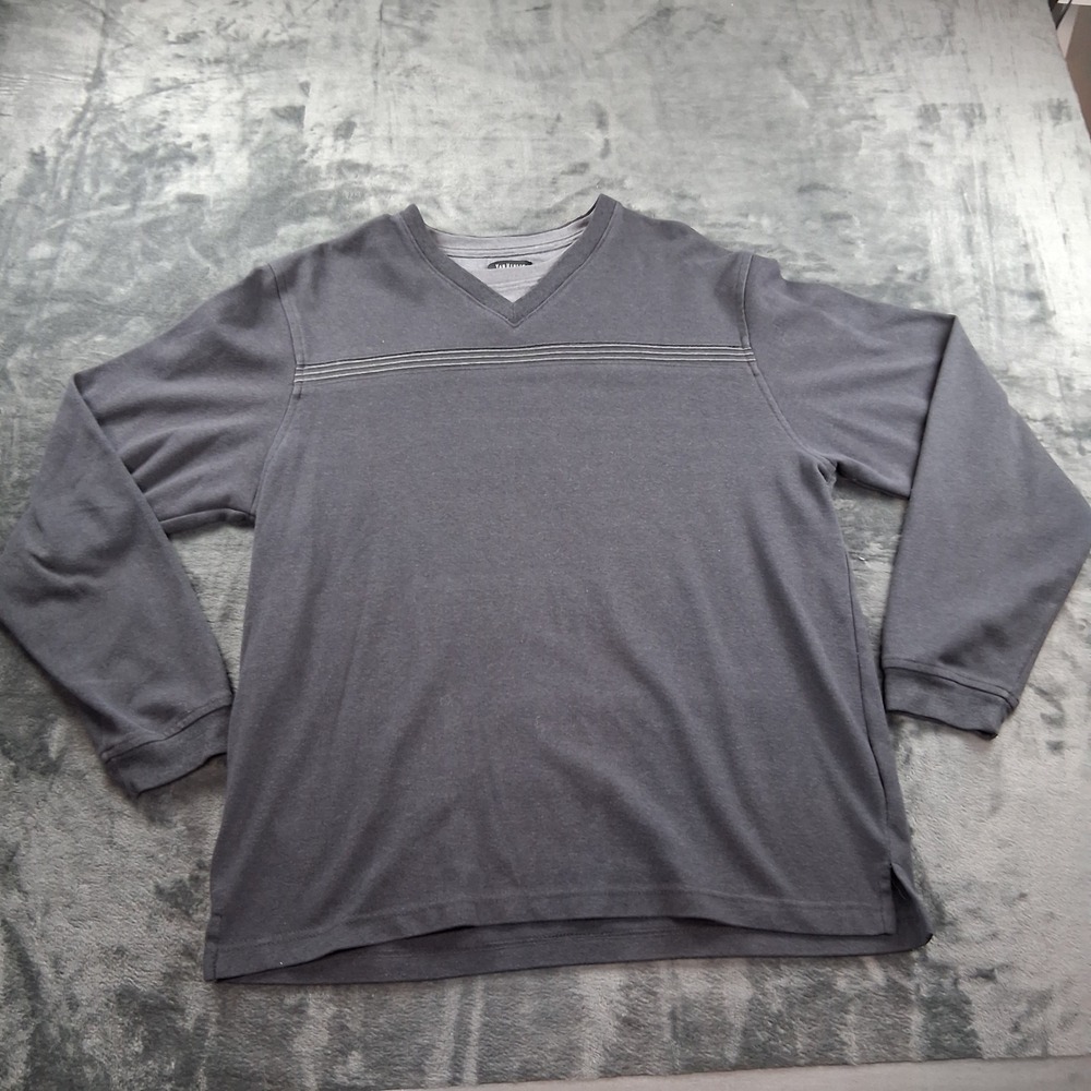 Van Heusen Pullover Shirt Mens‎ Large Gray Long Sleeve V-Neck Striped Chest